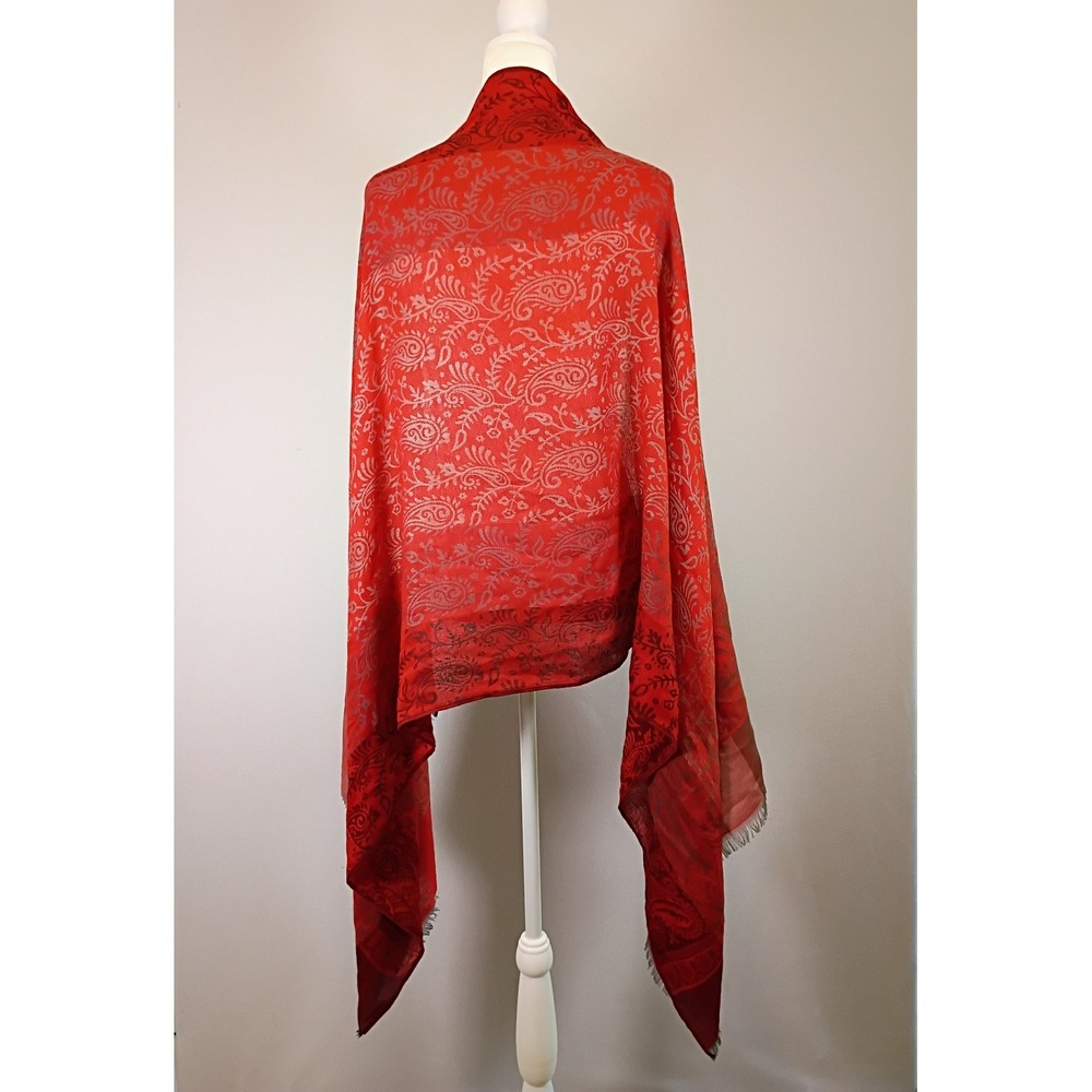 Boho Chic Unbranded Women OS Red Paisley Jacquard Fringed Shawl Scarf Wrap